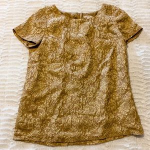 J. Crew Gold and Taupe Floral Blouse